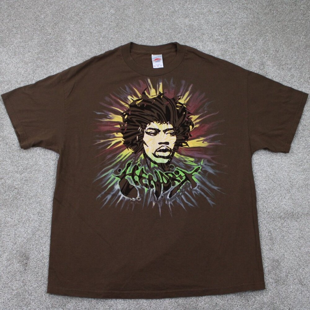 Jimi Hendrix Shirt Mens XL Brown Puffy Pain Tennessee River Tag Short Sleeve‎